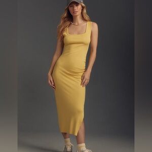 Sundry Cotton Rib Midi Dress with Slit Sun Yellow NWT